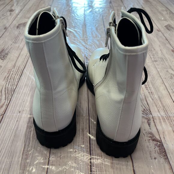 ESPRIT White and Black Shelby Booties White Vegan Leather Combat Boots Size 9 - Picture 3 of 12